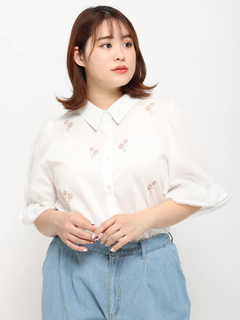 袖チュール花刺繍ブラウス シャツ ブラウス オレンジ 紫 公式 大きいサイズ ぽっちゃりさん向けのレディースファッションブランドre J リジェイ Supure スプル