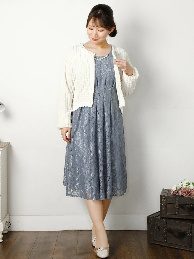 リジェイ＆スプル（Re−J&SUPURE）/起毛レースウエストタックドレス 起毛レースウエストタックドレス（大きいサイズ・ぽっちゃり女子向け