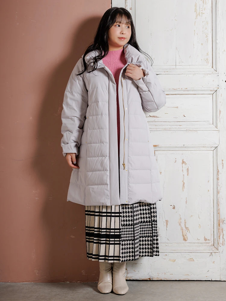 ストレッチボリューム襟ロングダウンコート（大きいサイズ・ぽっちゃり