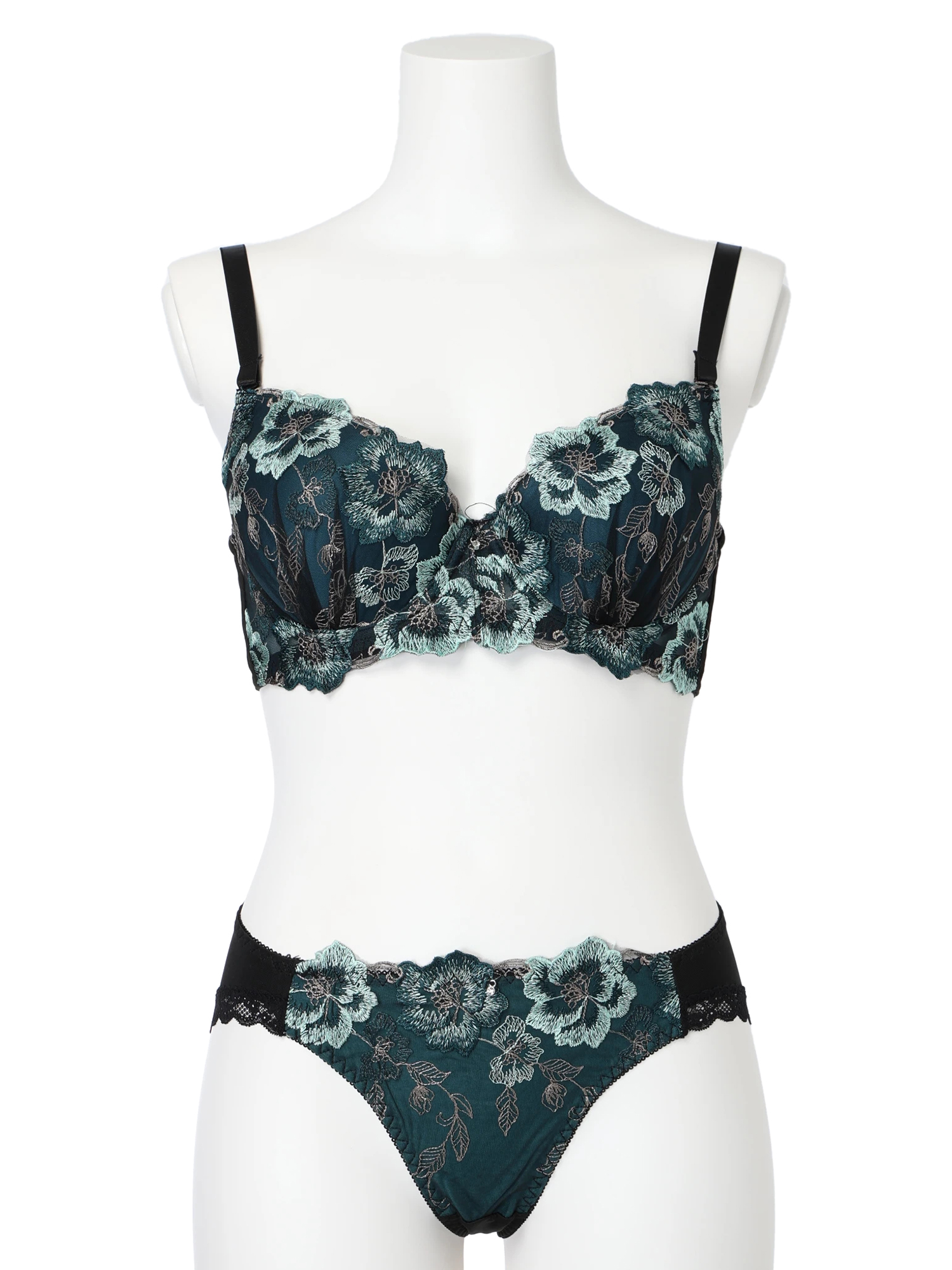 D85-I95]【脇高】ブロッサム刺繍ブラ＆ショーツセット[モールドカップ