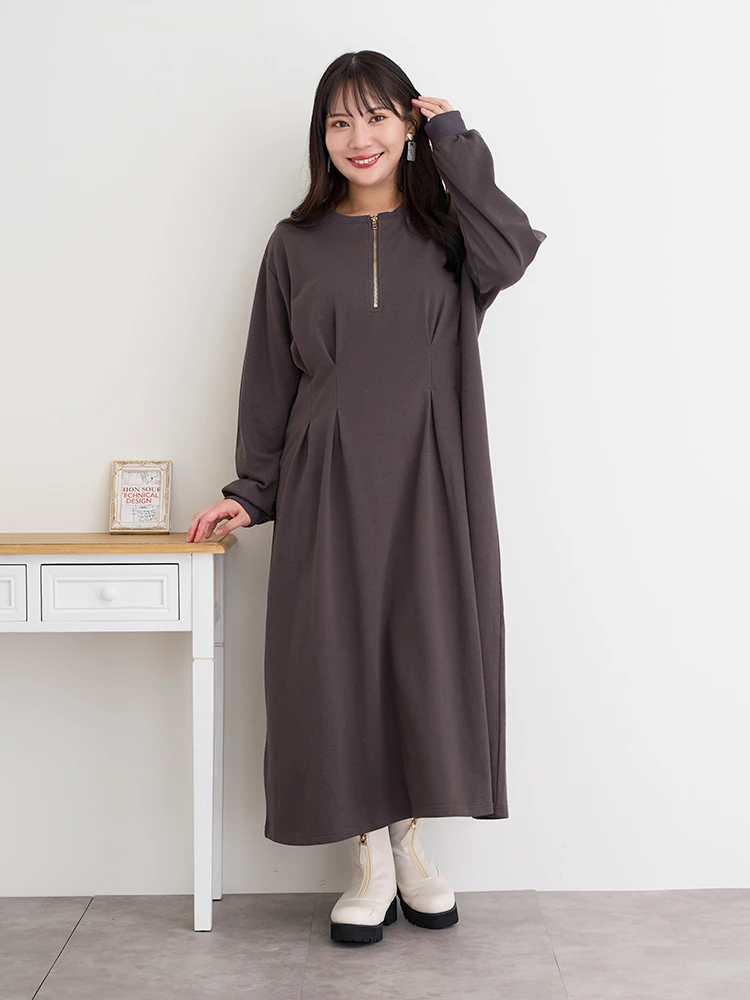 WEB限定】ハーフジップ裏毛ワンピース（大きいサイズ