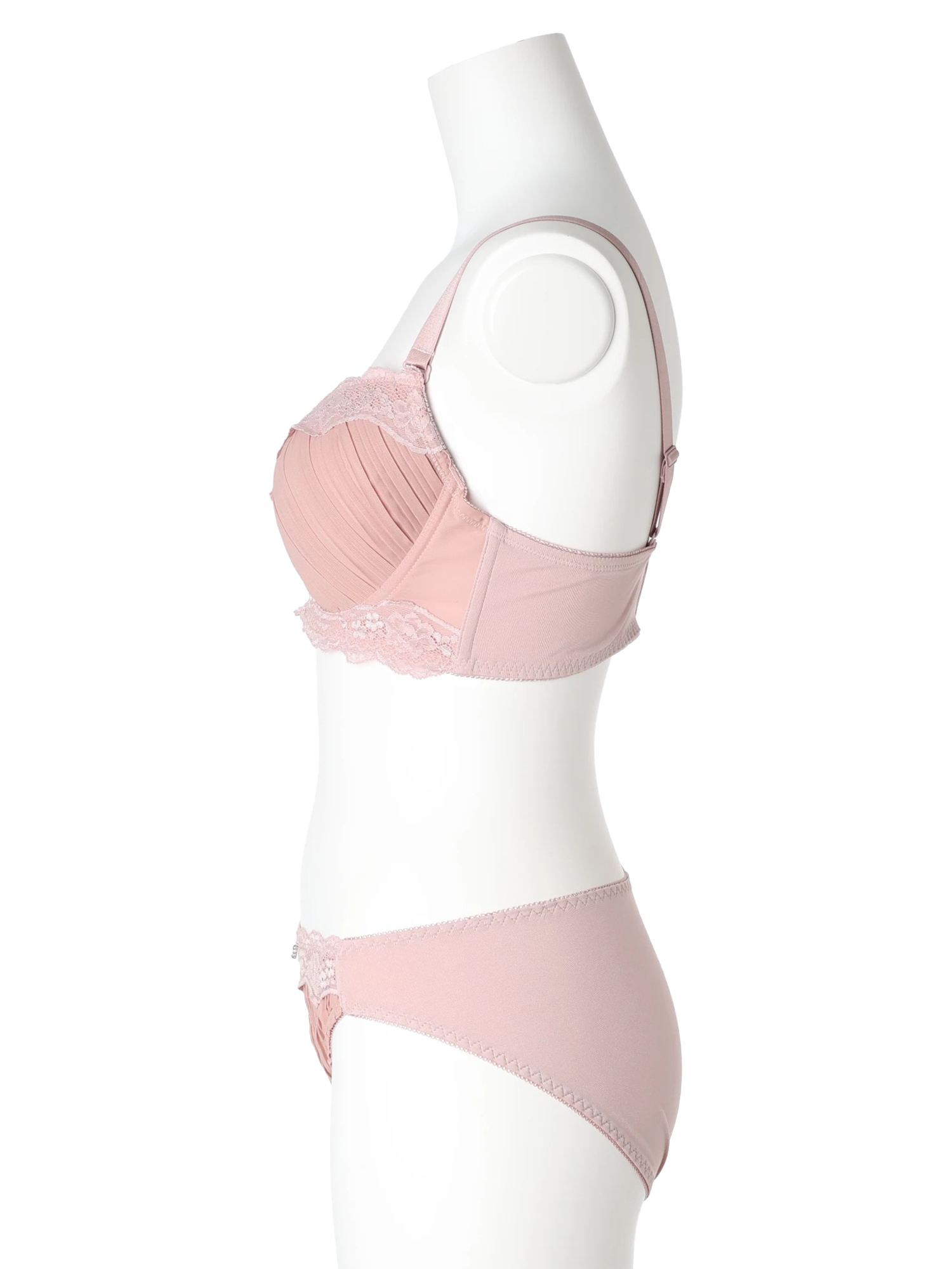 D85-H95]プリーツレースブラ＆ショーツ(モールドカップ)（大きいサイズ