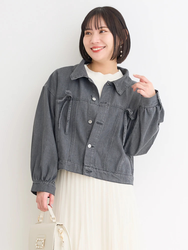 胸リボンデニムジャケット（大きいサイズ・ぽっちゃり女子向け