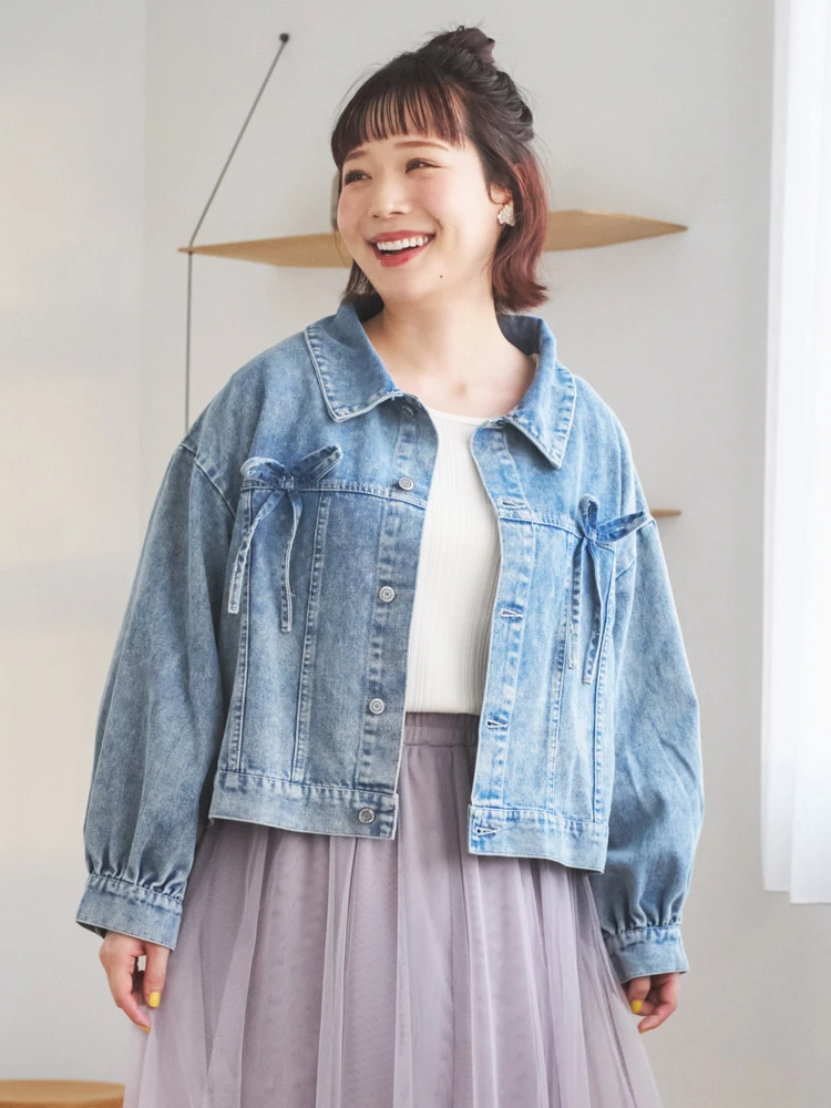 美品MSGRACY大きなリボンが可愛いデザインのデニムのジャケット、サイズM 美品MSGRACY大きなリボンが可愛いデザインのデニムのジャケット