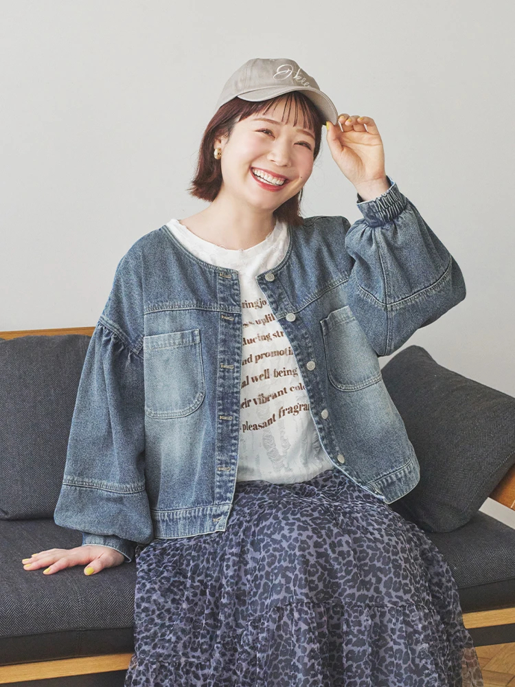 ノーカラーデニムジャケット（大きいサイズ・ぽっちゃり女子向け