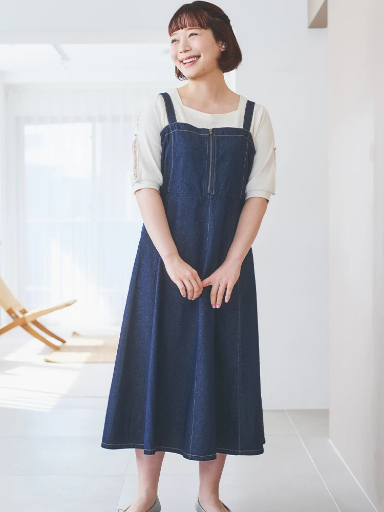 美品✨エムズグレイシー ジャンパースカート ワンピース デニム カメリアジップ デニムライクジップワンピース | msgracy