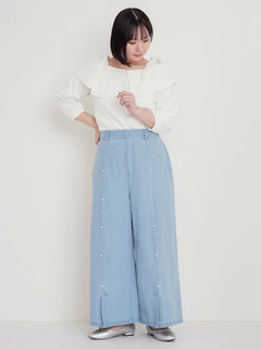 Re-J＆SUPURE(リジェイ＆スプル) |【WEB限定】パール付きデニムワイドパンツ