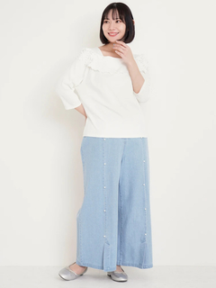 Re-J＆SUPURE(リジェイ＆スプル) |【WEB限定】パール付きデニムワイドパンツ