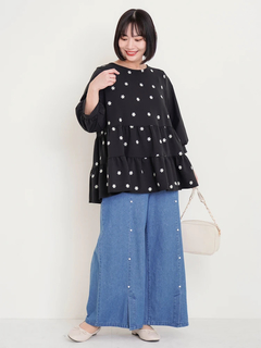 Re-J＆SUPURE(リジェイ＆スプル) |【WEB限定】パール付きデニムワイドパンツ