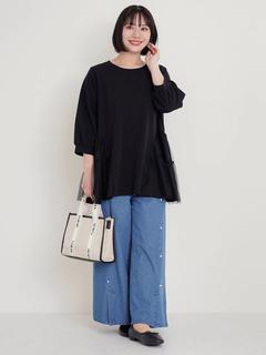 Re-J＆SUPURE(リジェイ＆スプル) |【WEB限定】パール付きデニムワイドパンツ