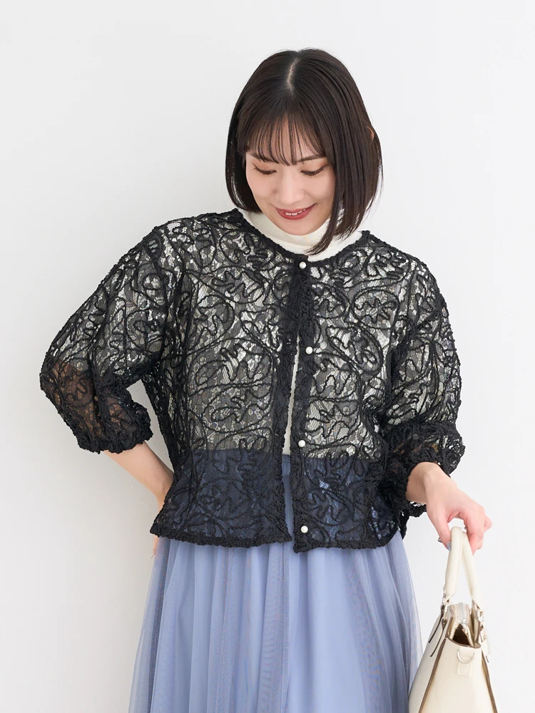 WEB限定】レース刺繍カーディガン（大きいサイズ・ぽっちゃり