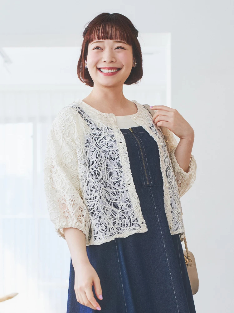 WEB限定】レース刺繍カーディガン（大きいサイズ・ぽっちゃり
