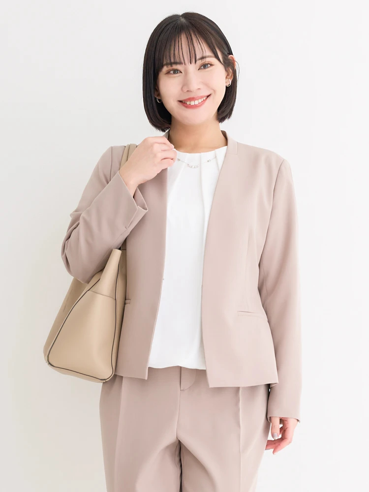 接触冷感】【Wクロス】ノーカラージャケット（セットアップ可