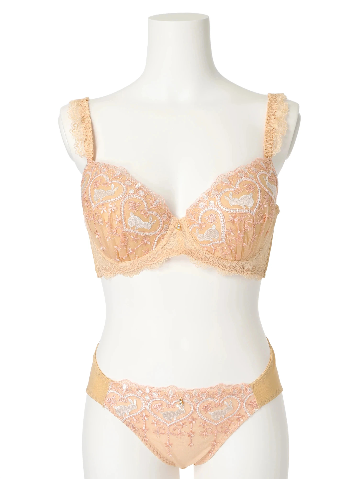 D85-H95]ウサギ刺しゅうソフトワイヤーブラ＆ショーツ(モールドカップ