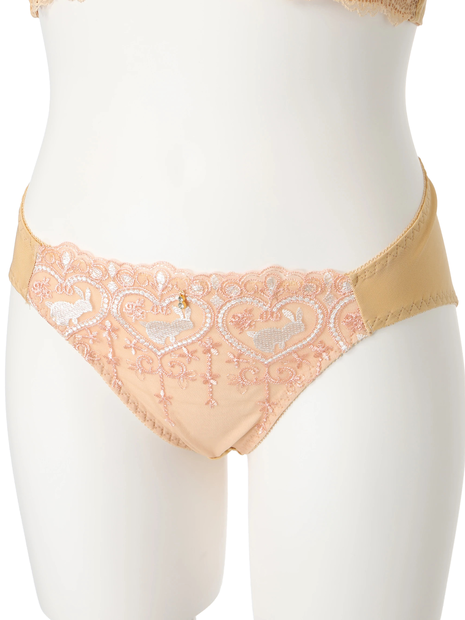 D85-H95]ウサギ刺しゅうソフトワイヤーブラ＆ショーツ(モールドカップ