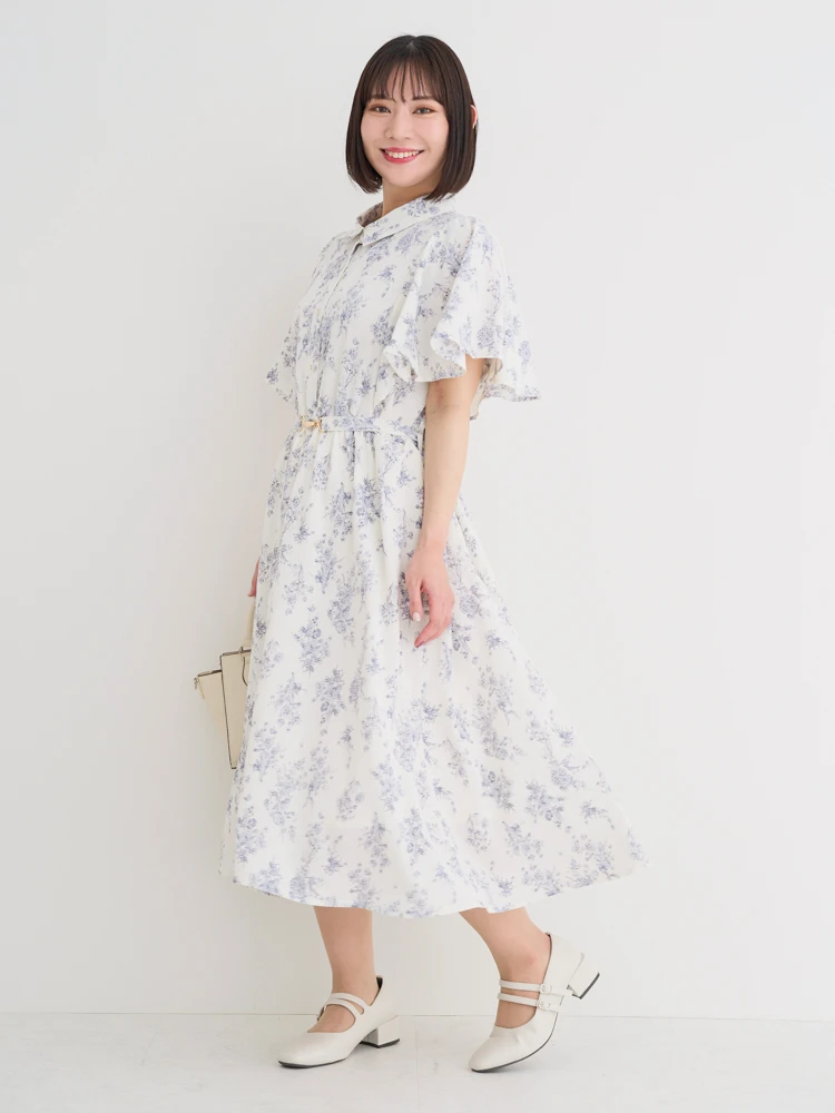 花柄フレアスリーブワンピース（大きいサイズ・ぽっちゃり女子