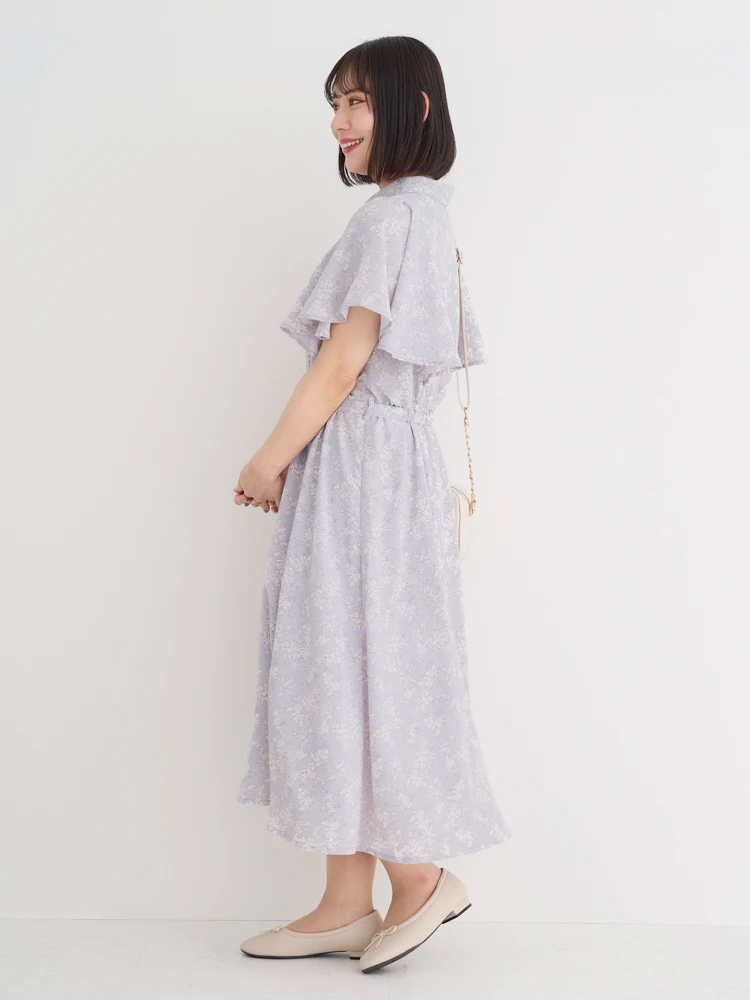 花柄フレアスリーブワンピース（大きいサイズ・ぽっちゃり女子