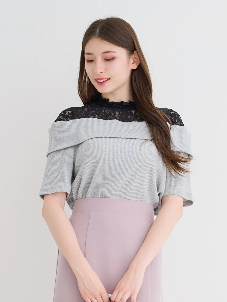 美品★sea new york モチーフレース スウェット ドッキング トップス レースオフショルドッキングトップス（大きいサイズ・ぽっちゃり