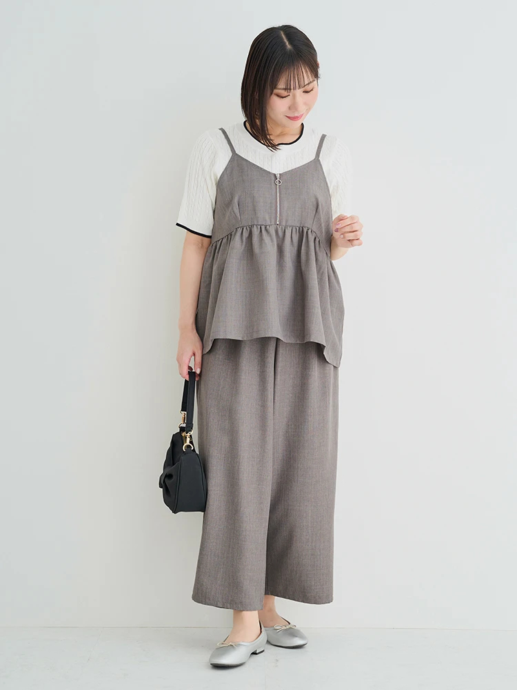 SET]ZIPビスチェ×ワイドパンツ（大きいサイズ・ぽっちゃり女子