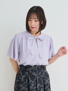 Re-j✨3L◆大きめリボンブラウス＆シック花柄スカート 花柄袖ドロストリボンブラウス（大きいサイズ・ぽっちゃり女子