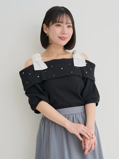 Re-J＆SUPURE(リジェイ＆スプル) |【WEB限定】ビジュー付きショルダーリボンオフショルトップス