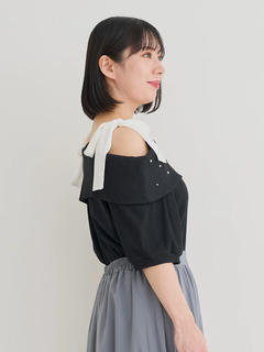 Re-J＆SUPURE(リジェイ＆スプル) |【WEB限定】ビジュー付きショルダーリボンオフショルトップス