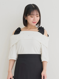 Re-J＆SUPURE(リジェイ＆スプル) |【WEB限定】ビジュー付きショルダーリボンオフショルトップス