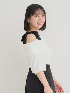 Re-J＆SUPURE(リジェイ＆スプル) |【WEB限定】ビジュー付きショルダーリボンオフショルトップス
