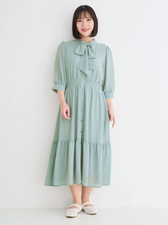 Re-J＆SUPURE(リジェイ＆スプル) |【WEB限定】シフォンジョーゼット５分袖ボウタイワンピース