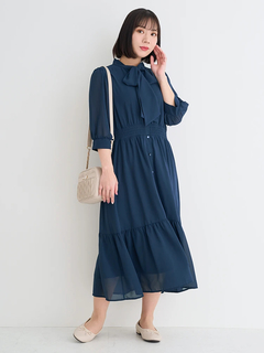 Re-J＆SUPURE(リジェイ＆スプル) |【WEB限定】シフォンジョーゼット５分袖ボウタイワンピース