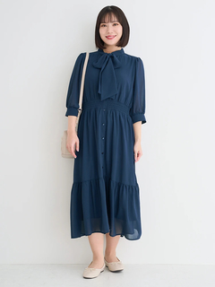 Re-J＆SUPURE(リジェイ＆スプル) |【WEB限定】シフォンジョーゼット５分袖ボウタイワンピース