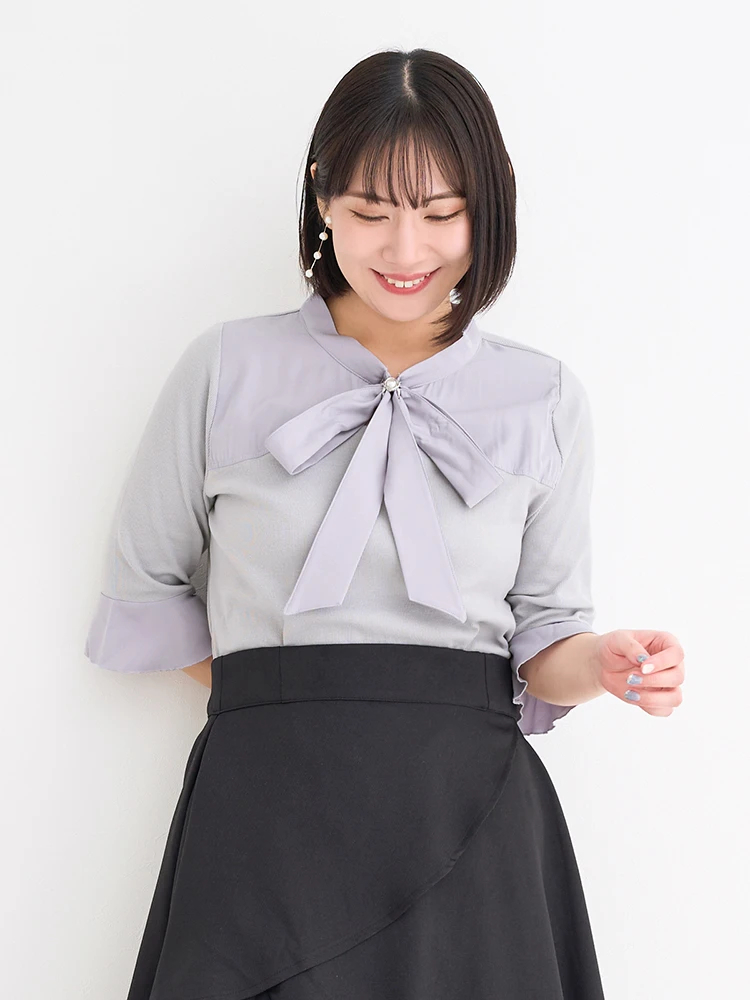 Re-J＆SUPURE(リジェイ＆スプル) |【WEB限定】5分袖布帛切り替えボウタイブラウス
