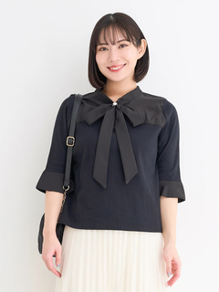 Re-J＆SUPURE(リジェイ＆スプル) |【WEB限定】5分袖布帛切り替えボウタイブラウス