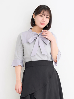 Re-J＆SUPURE(リジェイ＆スプル) |【WEB限定】5分袖布帛切り替えボウタイブラウス