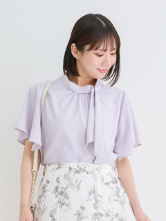 花柄袖ドロストリボンブラウス（大きいサイズ・ぽっちゃり女子