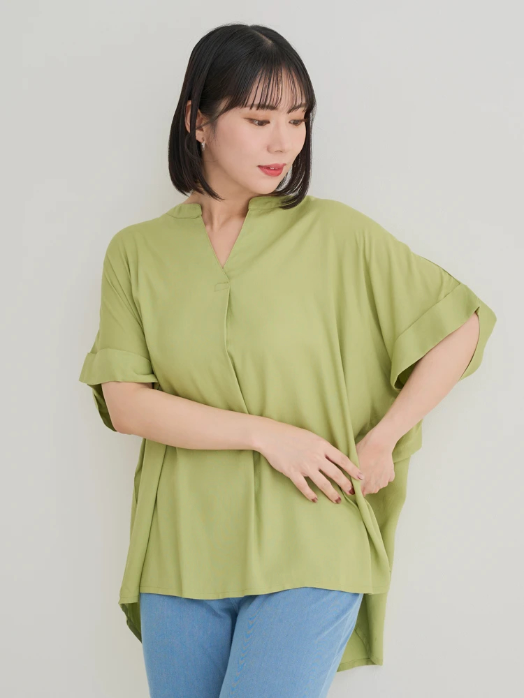 接触冷感】スキッパードルマンブラウス（大きいサイズ・ぽっちゃり女子