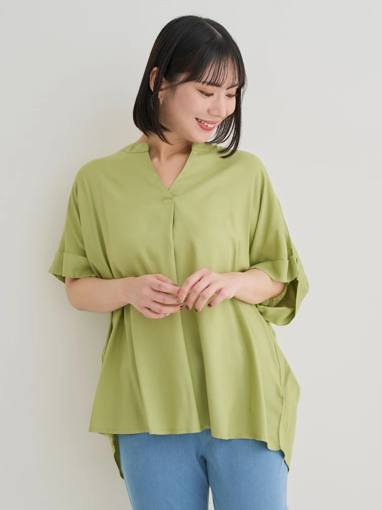 接触冷感】スキッパードルマンブラウス（大きいサイズ・ぽっちゃり女子