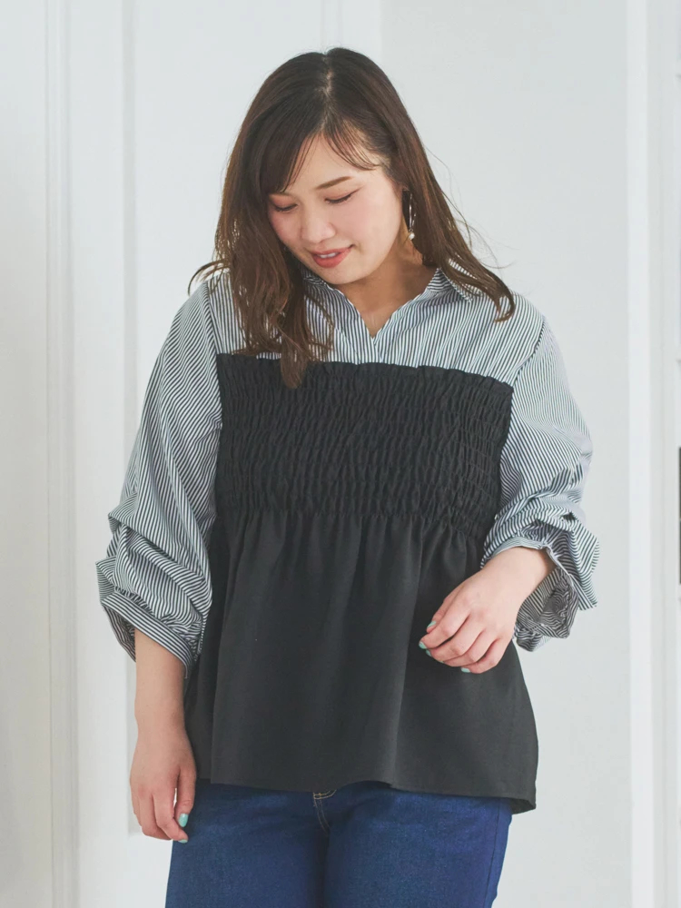 Re-J＆SUPURE(リジェイ＆スプル) |ストライプ柄シャツドッキングトップス
