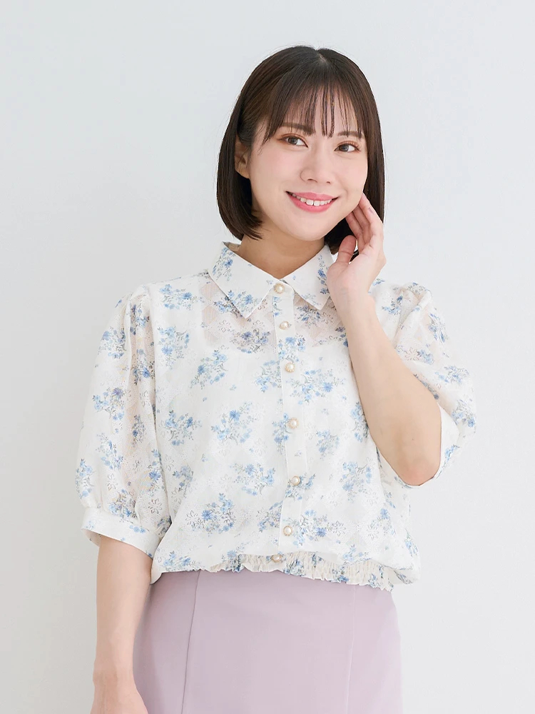 小花柄カットレースブラウス（大きいサイズ・ぽっちゃり女子向け