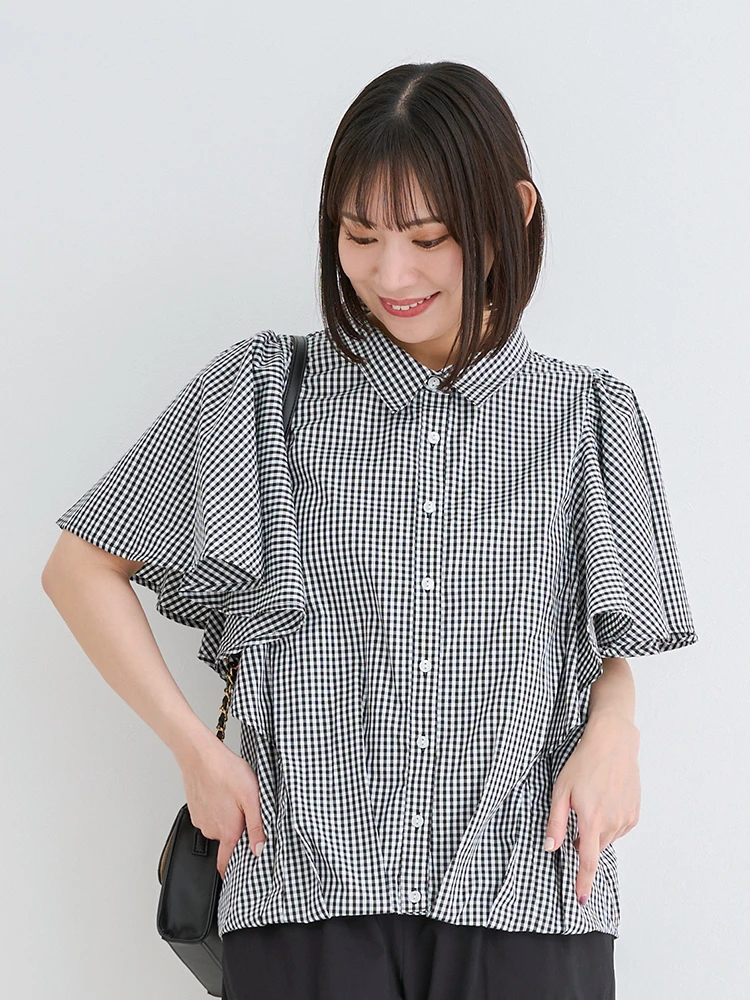 Re-J＆SUPURE(リジェイ＆スプル) |フレアスリーブブラウス（ストライプ柄・チェック柄）