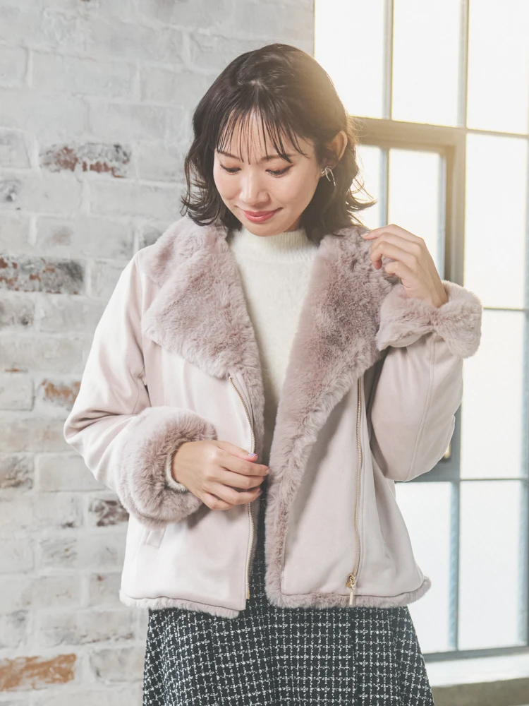 フェイクスエードライダースジャケット（大きいサイズ・ぽっちゃり女子