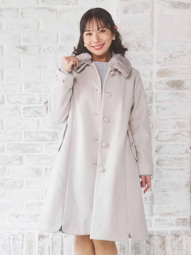 2WAYウール混フェイクファーコート（大きいサイズ・ぽっちゃり女子向け