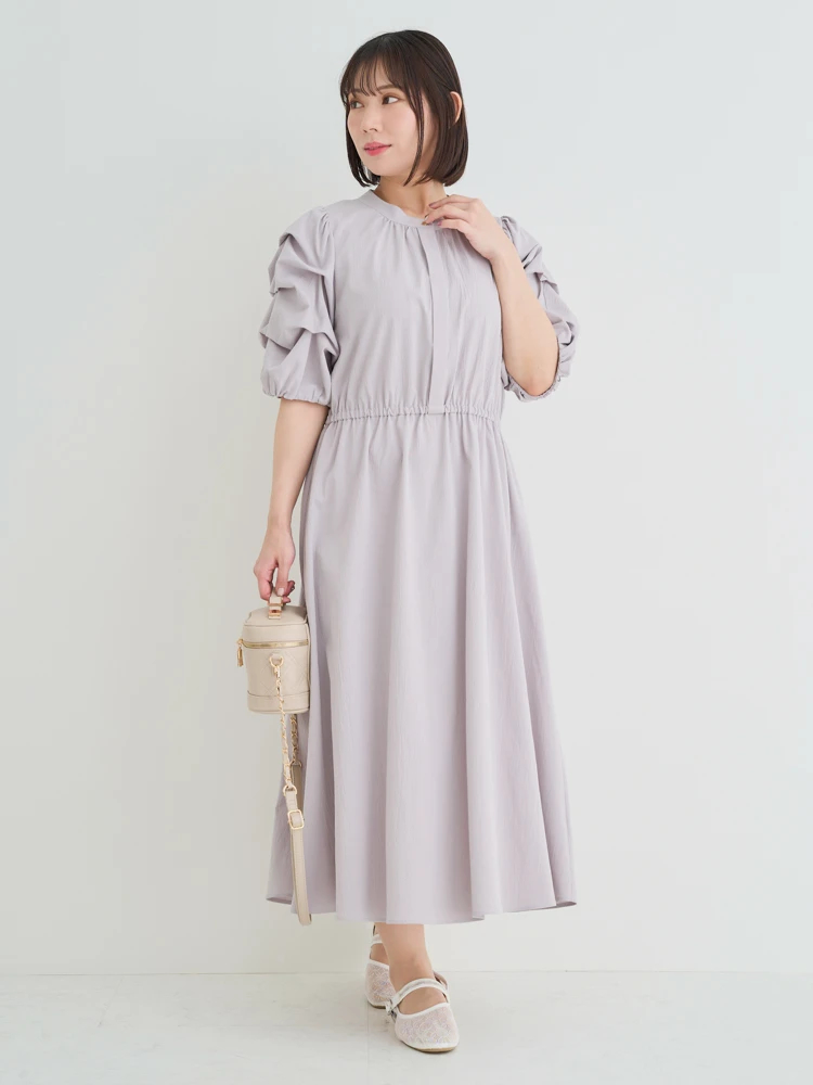 関税送料込★PATOU ボリュームスリーブワンピース タックボリュームスリーブワンピース(大きいサイズ・ぽっちゃり