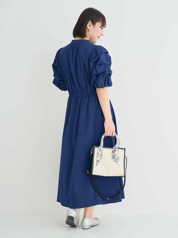 関税送料込★PATOU ボリュームスリーブワンピース タックボリュームスリーブワンピース（大きいサイズ・ぽっちゃり