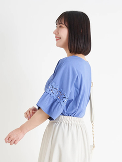 Re-J＆SUPURE(リジェイ＆スプル) |【接触冷感】袖ビジュー付きレース切り替えトップス