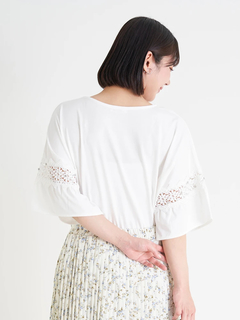 Re-J＆SUPURE(リジェイ＆スプル) |【接触冷感】袖ビジュー付きレース切り替えトップス