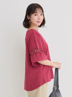 Re-J＆SUPURE(リジェイ＆スプル) |【接触冷感】袖ビジュー付きレース切り替えトップス