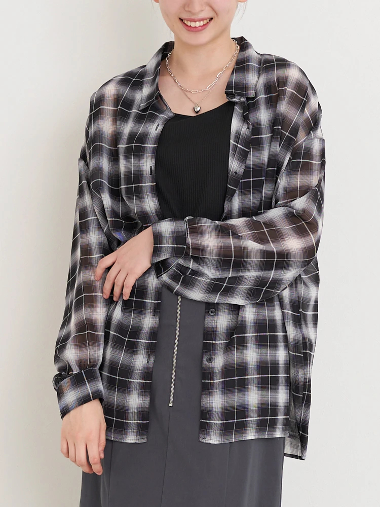 SET]チェック柄シアーシャツ×タンクトップ（大きいサイズ