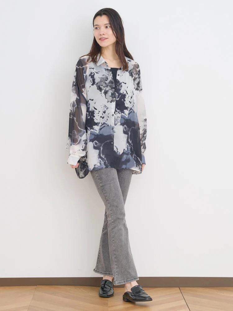 SET]ぼかし柄シアーシャツ×タンクトップ（大きいサイズ