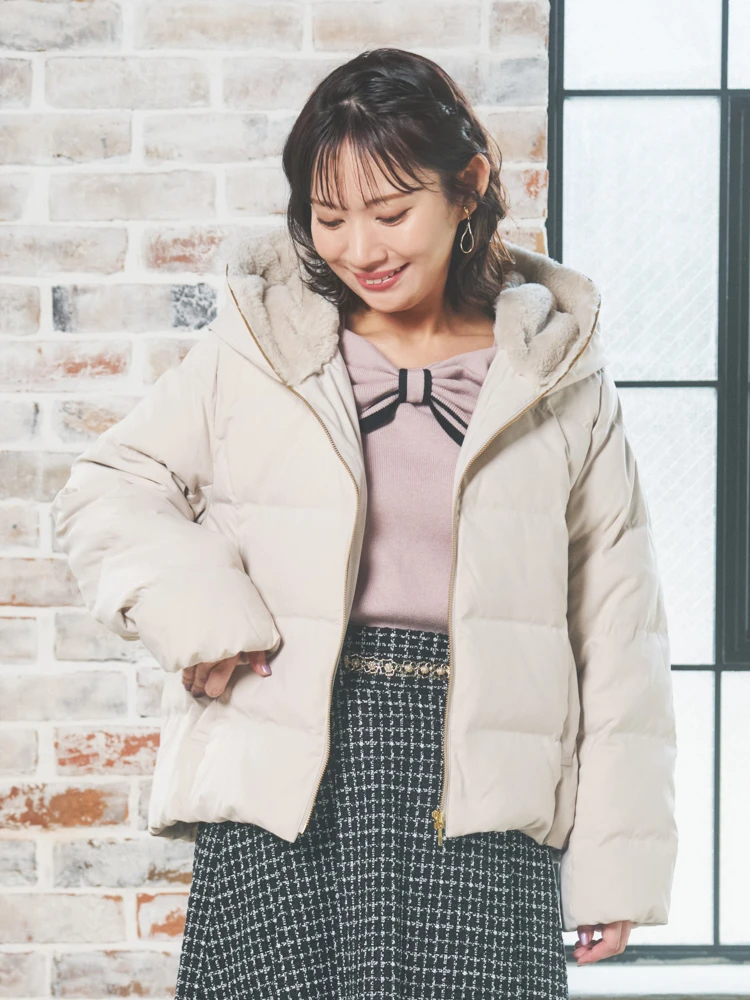 フェイクファーフードショートダウン（大きいサイズ・ぽっちゃり女子